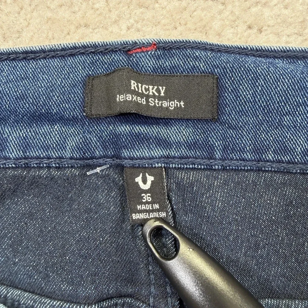 NWT True Religion Ricky Flap Straight Jean Mens 38 (36 Tag) Dark Shivering Wash